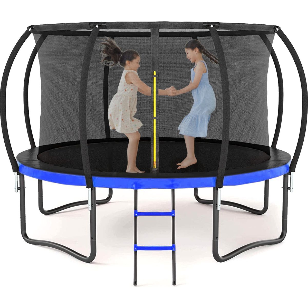 12FT Outdoor Big Trampoline With Inner Safety Enclosure Net, Ladder, PVC Spring Cover Padding, For Kids, Black&Blue Color