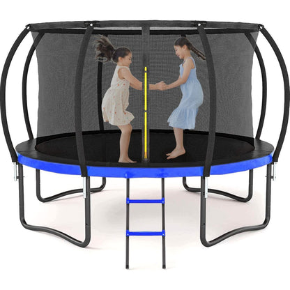 12FT Outdoor Big Trampoline With Inner Safety Enclosure Net, Ladder, PVC Spring Cover Padding, For Kids, Black&Blue Color