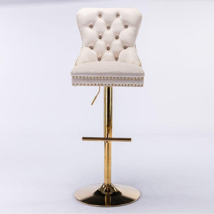 Furniture, Thick Golden Swivel Velvet Barstools Adjusatble Seat Height from 27-35 Inch, Modern Upholstered Bar Stools with Backs Comfortable Tufted for Home Pub and Kitchen Island (Beige, Set of 2) - Streamdale Furniture
