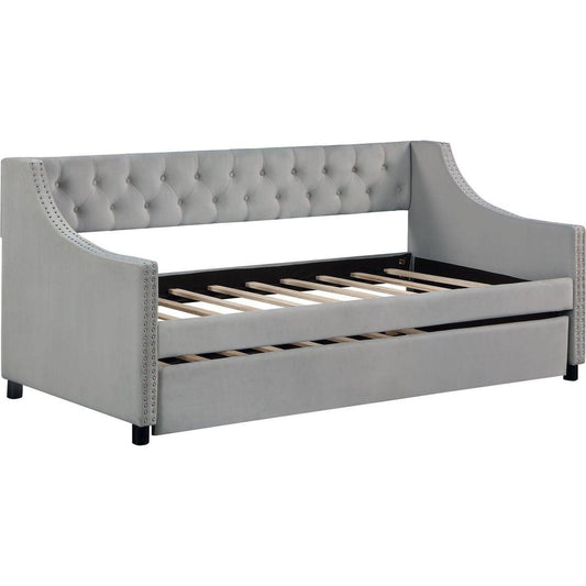 Daybed with Trundle Upholstered Tufted Sofa Bed, with Button and Copper Nail on Arms, both full Size