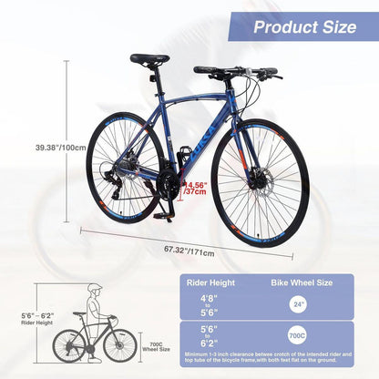 27 Speed Hybrid bike Disc Brake 700C Road Bike For men women's City Bicycle