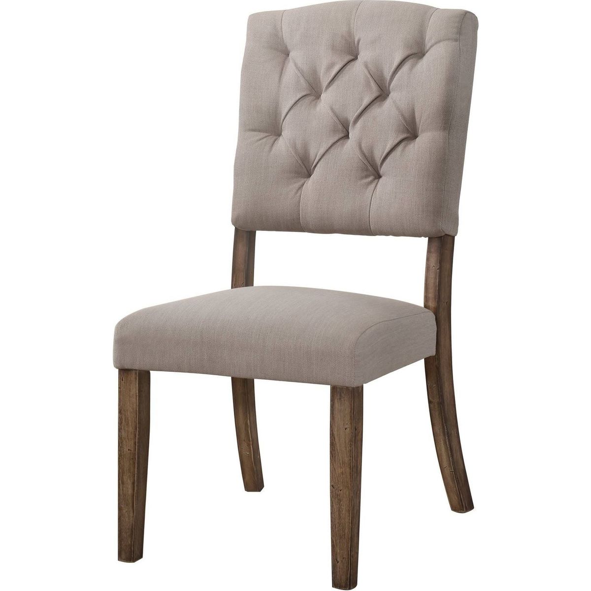 Bernard Side Chair (Set-2) in Cream Linen & Weathered Oak