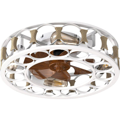 Caged Ceiling Fan with Lights Remote Control,Semi -embedded Modern Ceiling fans, 6 Speeds Reversible Blades, 4 LED Bulbs Include(White)