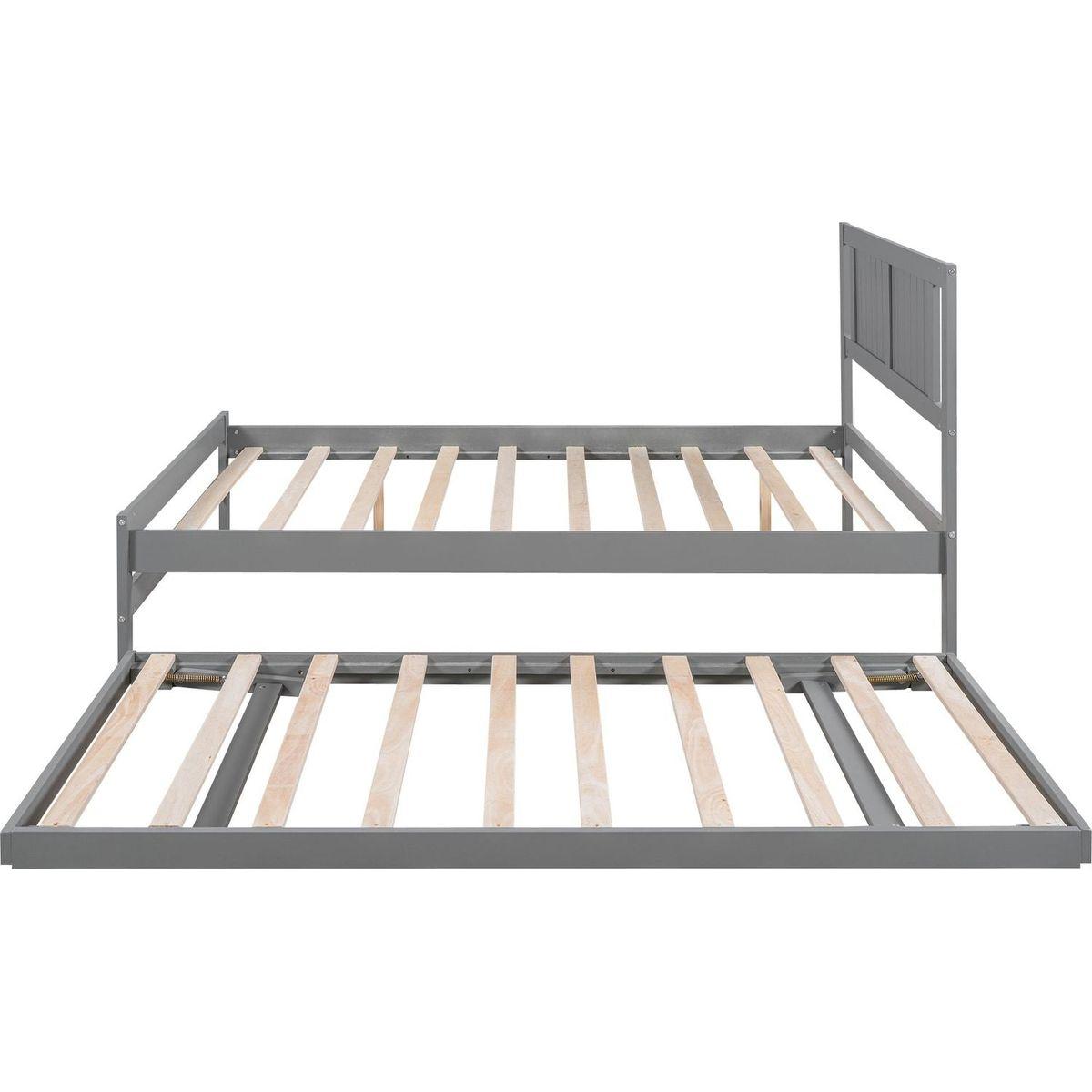 Full Size Platform Bed with Adjustable Trundle, Gray