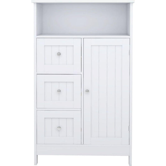 Bathroom standing storage cabinet with 3 drawers and 1 door-White - Streamdale Furniture