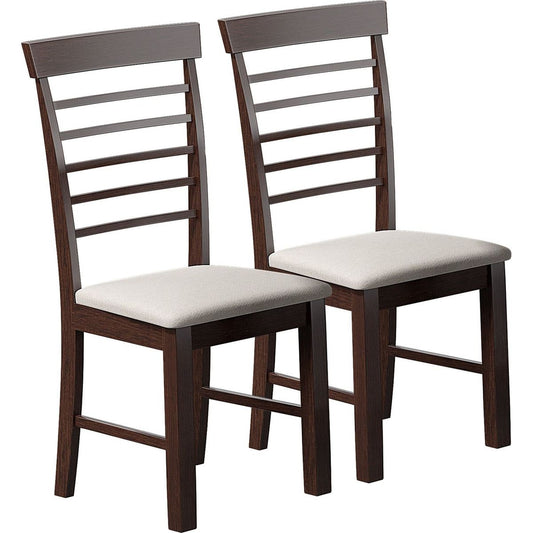 2 PCS Retro Dining Chair Rustic Rubberwood Dining Upholstered Chair with High Backrest Cushion for Small Space Kitchen Cream and Dark Cappuccino