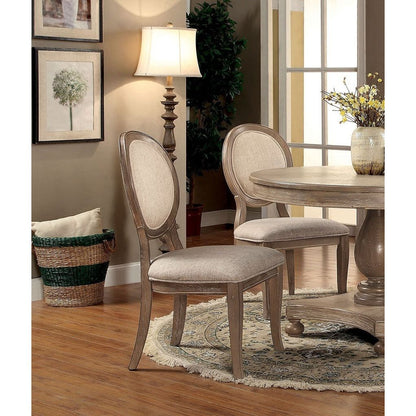 Transitional Rustic Oak and Beige Side Chairs Set of 2 Chairs Dining Room Furniture Padded fabric seat Elegant Kitchen Dining Room