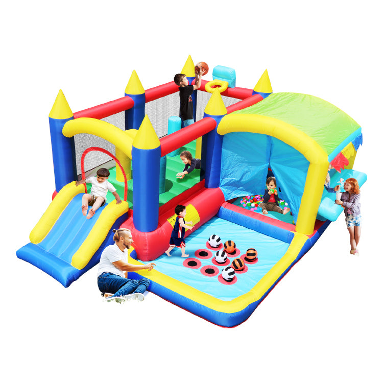 7 in 1 Inflatable Bounce House, Bouncy House with Ball Pit for Kids Indoor Outdoor Party Family Fun, Obstacles, Toddler Jump Bouncy Castle with Ball Pit for Birthday Party Gifts - Streamdale Furniture