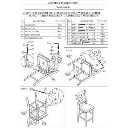 Modern Contemporary Dining Room Furniture Chairs Set of 2 Counter Height Chairs Dark Brown Finish Wooden High Chair X Back Design Cushion Seat