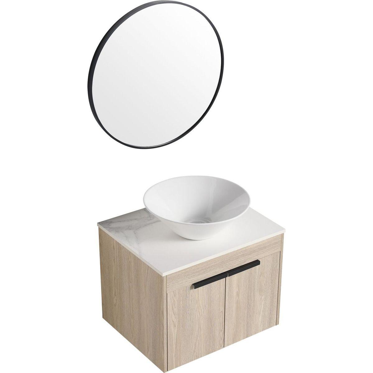 24" Modern Design Float Bathroom Vanity With Ceramic Basin Set, Wall Mounted White Oak Vanity With Soft Close Door, KD-PackingD-Packing Pieces