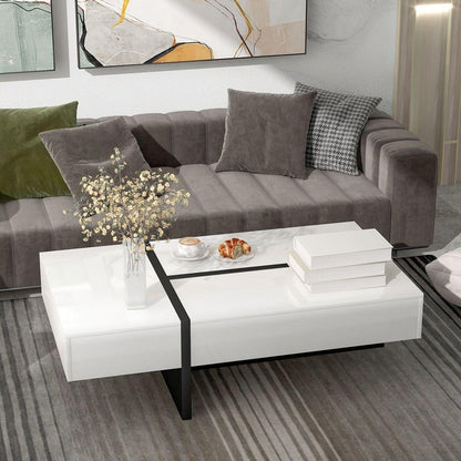 Contemporary Rectangle Design Living Room Furniture, Modern High Gloss Surface Cocktail Table, Center Table for Sofa or Upholstered Chairs5.2x25.5x13.7in