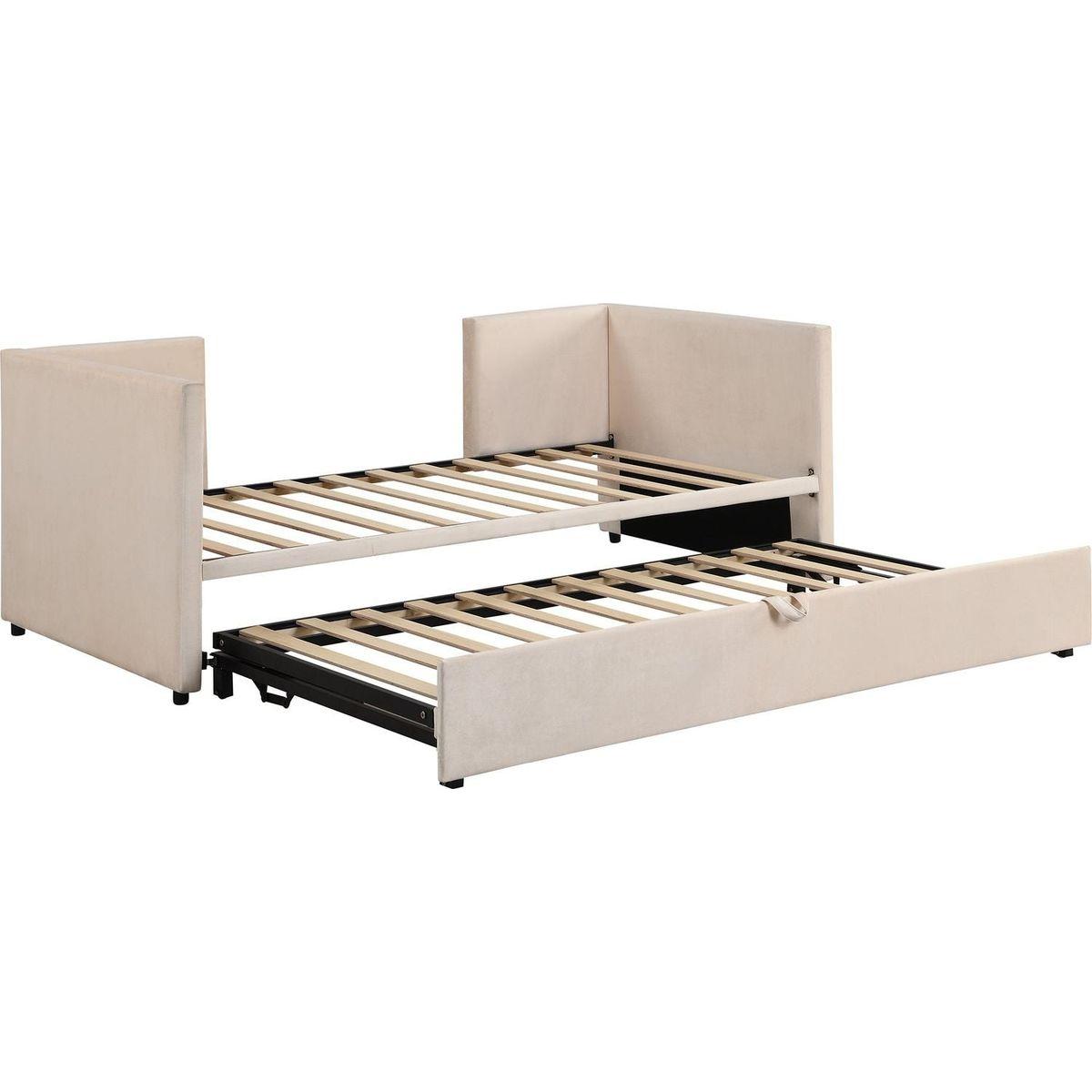 Twin Size Upholstered daybed with Extendable Trundle, Beige - Streamdale Furniture