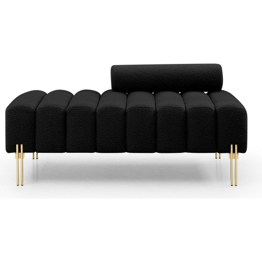 53.2" Width Modern End of Bed Bench Sherpa Fabric Upholstered 2 Seater Sofa Couch Entryway Ottoman Bench Fuzzy Sofa Stool Footrest Window Bench with Gold Metal Legs for Bedroom Living Room,Black