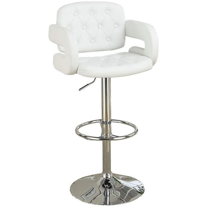 Classic Armrest Tufted White Faux Leather Upholstered Faux Leather Barstool / Chair Adjustable Height Swivel Kitchen Stools 1pc Chair