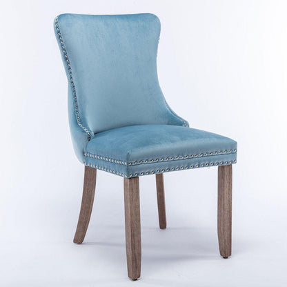 Upholstered Wing-Back Dining Chair with Backstitching Nailhead Trim and Solid Wood Legs, Set of 2, Light Blue, 8809LB, KD