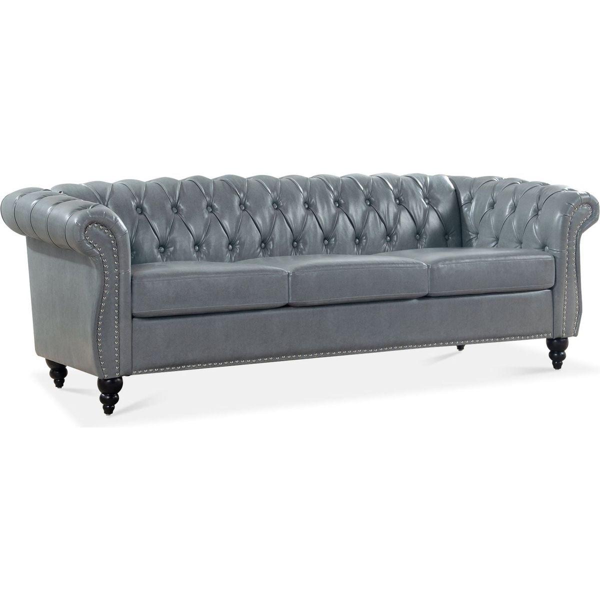 84.65" Rolled Arm Chesterfield 3 Seater Sofa.