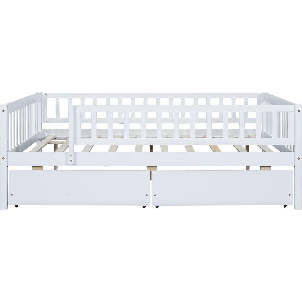Full Size Daybed Wood Bed with Two Drawers, White - Streamdale Furniture