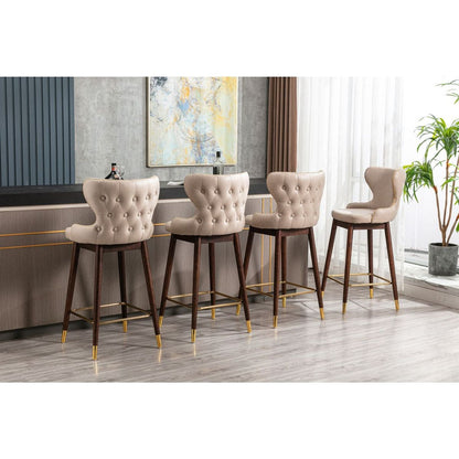 29.9" Modern Leathaire Fabric bar chairs, Tufted Gold Nailhead Trim Gold Decoration Bar stools, Set of 2 (Beige)