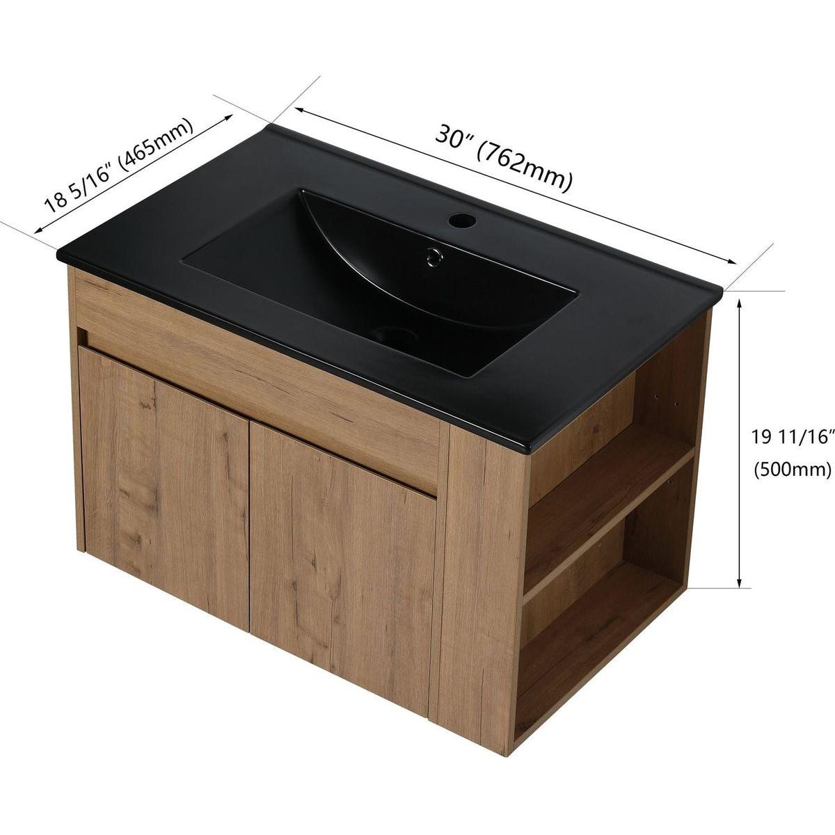 30 Inch Bathroom Vanity With Black Ceramic Basin and Adjust Open Shelf (KD-PACKING)