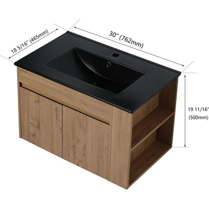 30 Inch Bathroom Vanity With Black Ceramic Basin and Adjust Open Shelf (KD-PACKING)