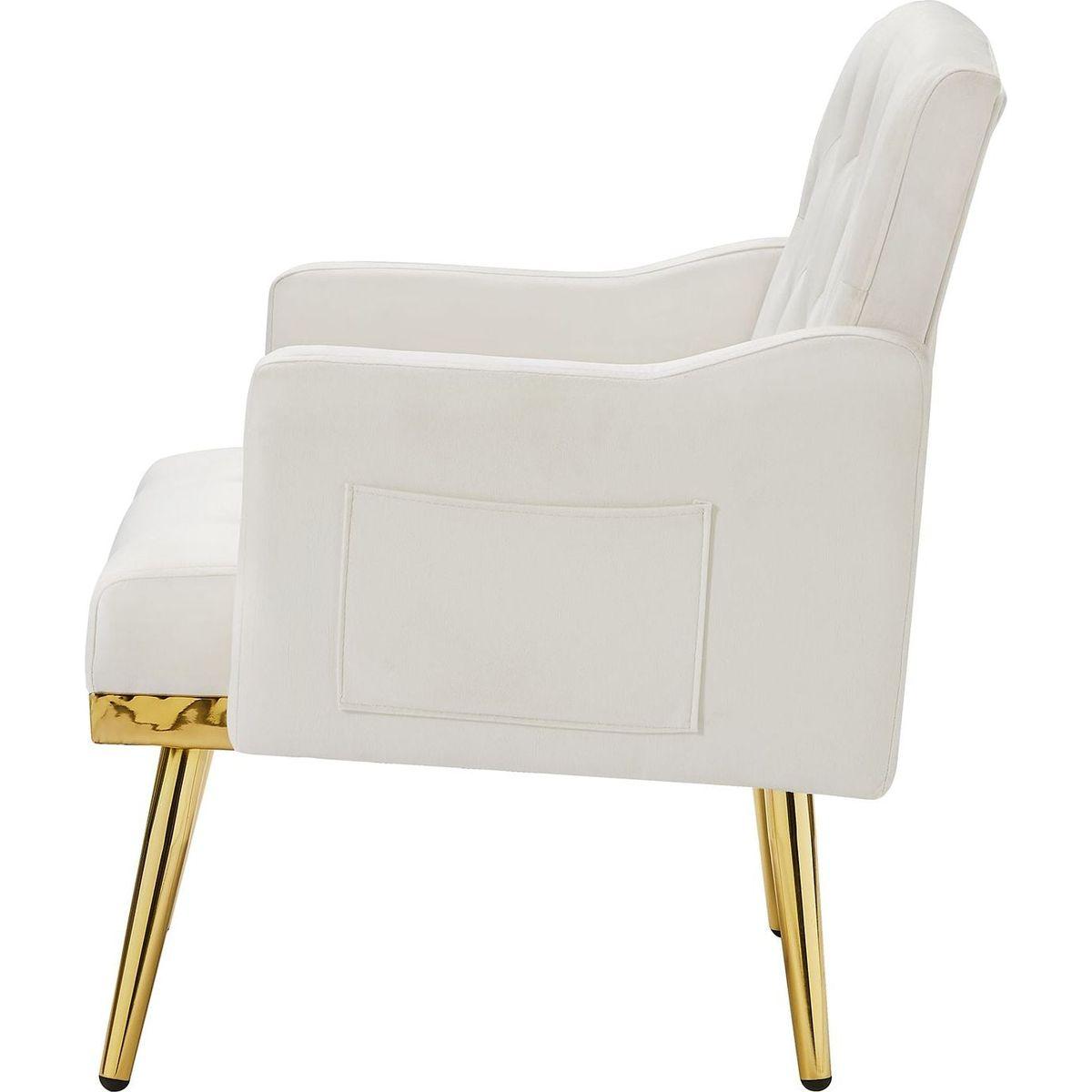 cream white velvet armchair with metal legs