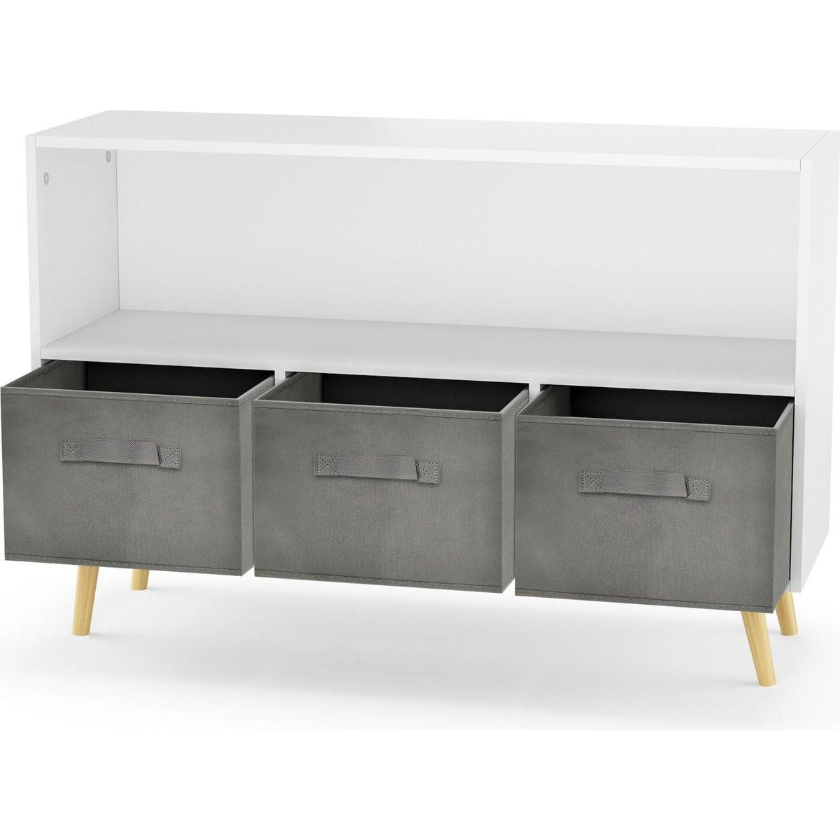 Kids bookcase with Collapsible Fabric Drawers, Children's Book Display, Toy Storage Cabinet Organizer, White/Gray