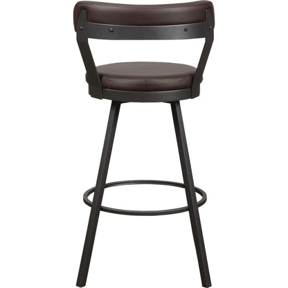 Pub Chairs 2pc Set Brown PU Upholstered Metal Base 29-inch Counter Height Chairs Seat 360-degree Swivel Dining Furniture