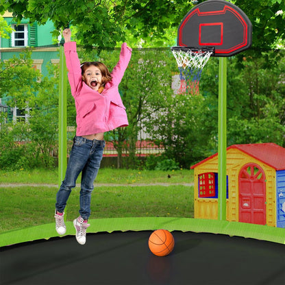 14FT Trampoline with Basketball Hoop Inflator and Ladder (Inner Safety Enclosure) Green - Streamdale Furniture