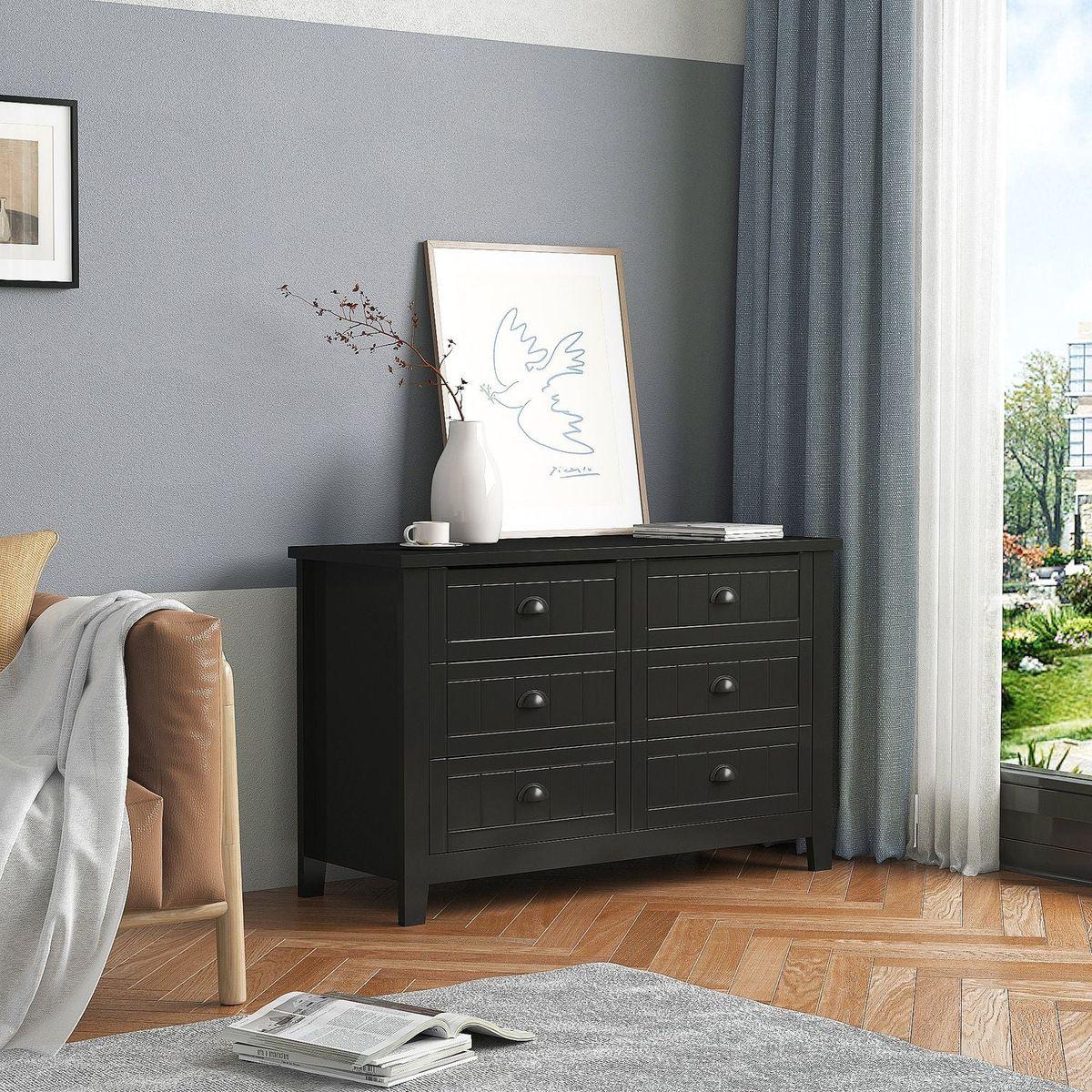 DRAWER DRESSER CABINETAR CABINET, storge cabinet, lockers, retro shell-shaped handle, can be placed in the living room, bedroom, dining room, black
