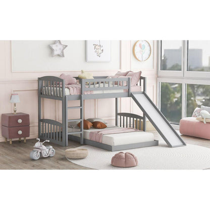 Twin Over Twin Bunk Bed with Slide and Ladder, Gray