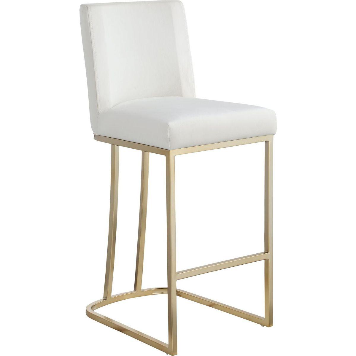 Woker Furniture Bar Stools Set of 2 Counter Height 26" Bar Stools with Back, Gold Brushed Barstools Modern Velvet Fabric Kitchen Stools for Counter Pub, Upholstered Dining Chairs - Creamy White