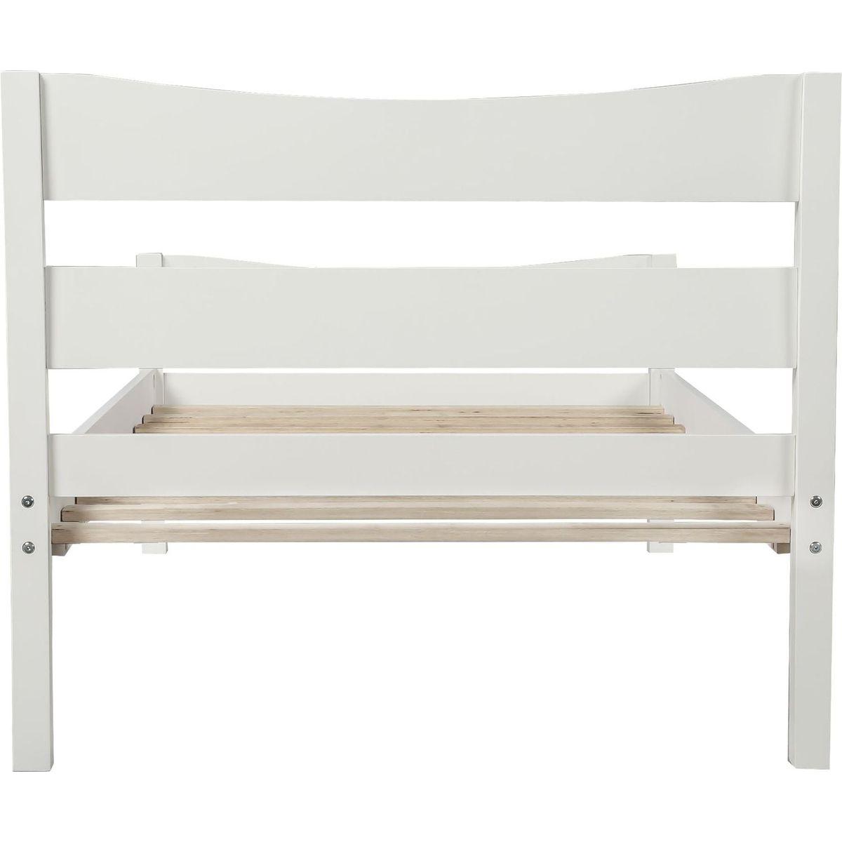 Twin Size Wood Platform Bed with Headboard and Wooden Slat Support (White)