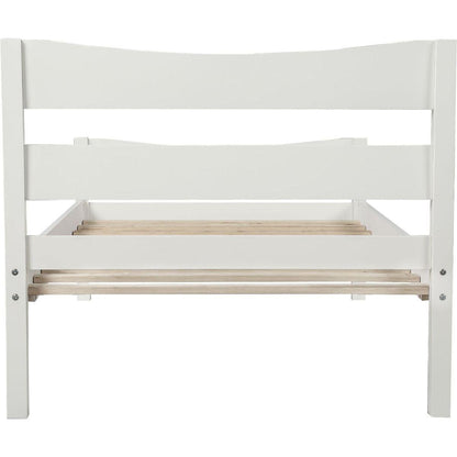 Twin Size Wood Platform Bed with Headboard and Wooden Slat Support (White)