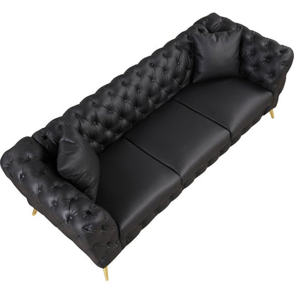 Modern 3-Piece Sofa Sets with Sturdy Metal Legs, Button Tufted Back, PU Upholstered Couches Sets Including Three Seat Sofa, Loveseat and Single Chair for Living Room Furniture Set, Black