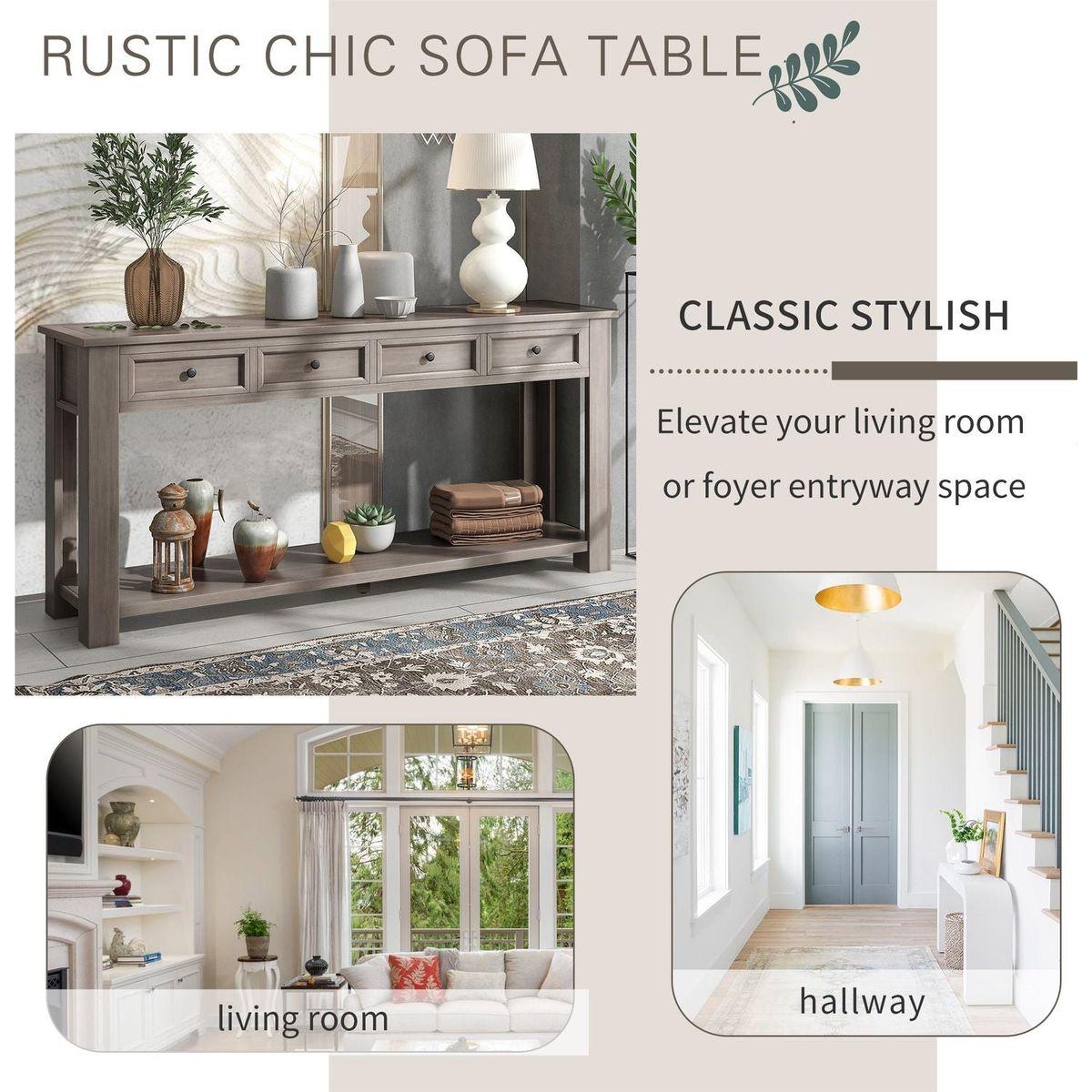 Console Table/Sofa Table with Storage Drawers and Bottom Shelf for Entryway Hallway (Gray Wash)