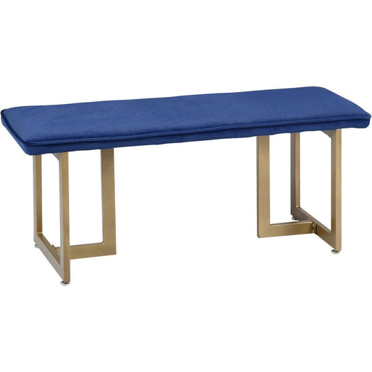 Set of 1 Upholstered Velvet Bench 44.5" W x 15" D x 18.5" H, Golden Powder Coating Legs - BLUE