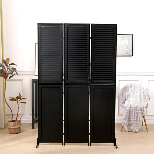 3 Panel Room Divider 6Ft Wood Folding Privacy Screen Black Room Separator Free Standing Wall Dividers (Black)