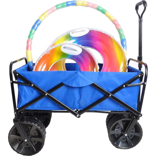 Folding Wagon Garden Shopping Beach Cart (Blue)