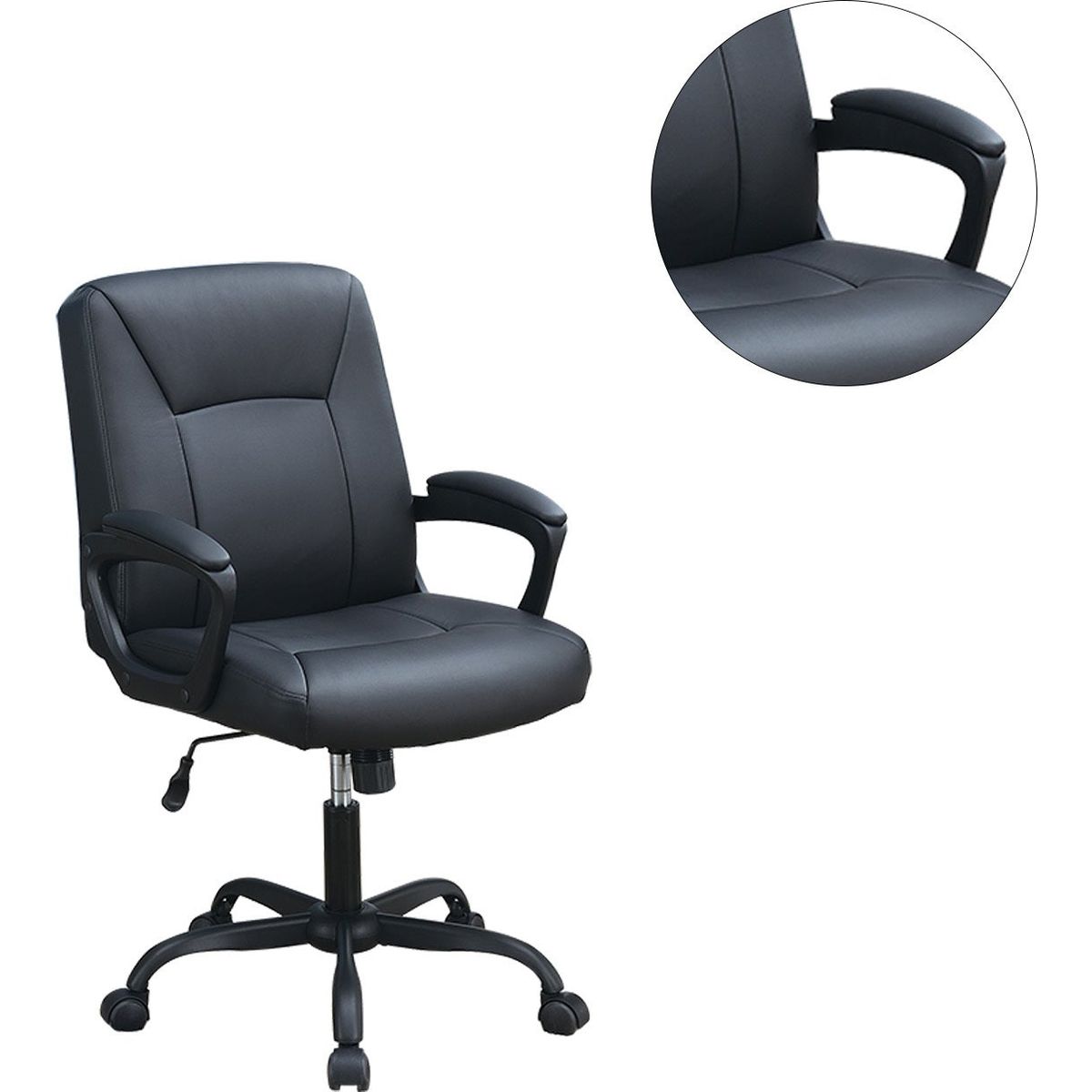 Adjustable Height Office Chair with Padded Armrests, Black