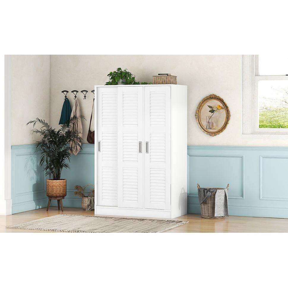 3-Door Shutter Wardrobe with shelves, White