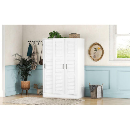 3-Door Shutter Wardrobe with shelves, White