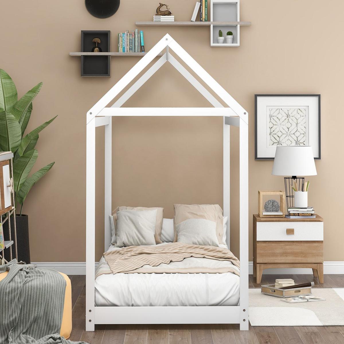 Twin Size Wooden House Bed, White (New) - Streamdale Furniture