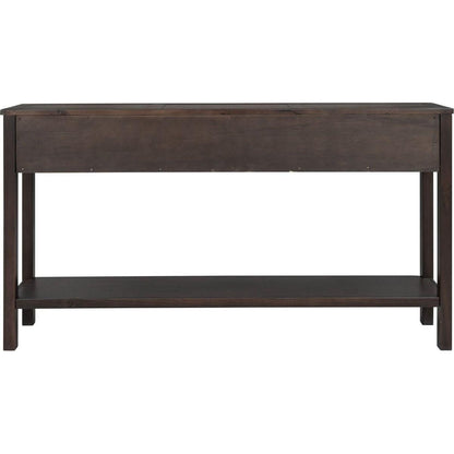 Rustic Entryway Console Table, 60" Long Sofa Table with two Different Size Drawers and Bottom Shelf for Storage (Espresso)