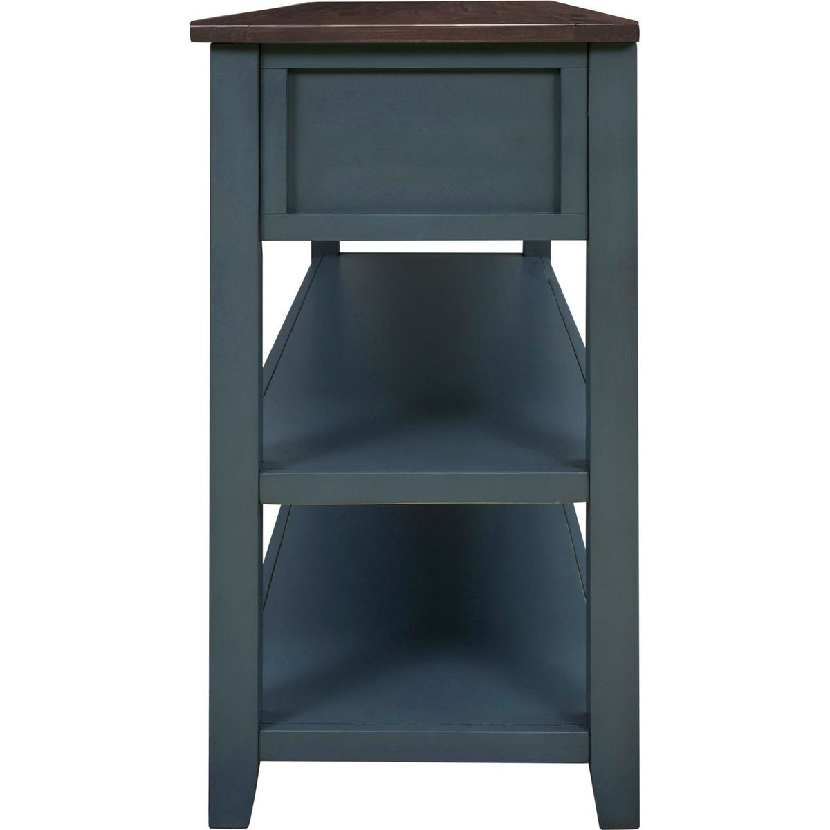 Retro Design Console Table with Two Open Shelves, Pine Solid Wood Frame and Legs for Living Room (Navy) - Streamdale Furniture