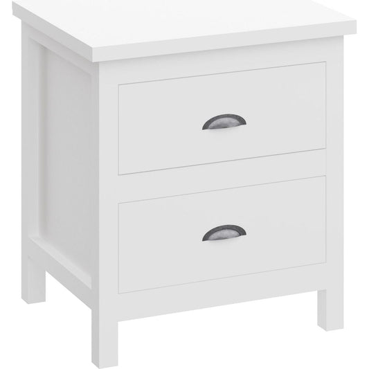 Versatile White 2-Drawers Nightstand, Bedside Table, End Table for Living Room Bedroom, Assembled with Sturdy Solid Wood