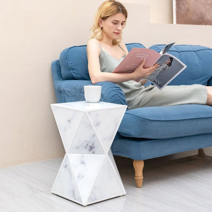 Geometry End Table, Glass Nightstand, Marble Table, White Table for Bedroom Living Room