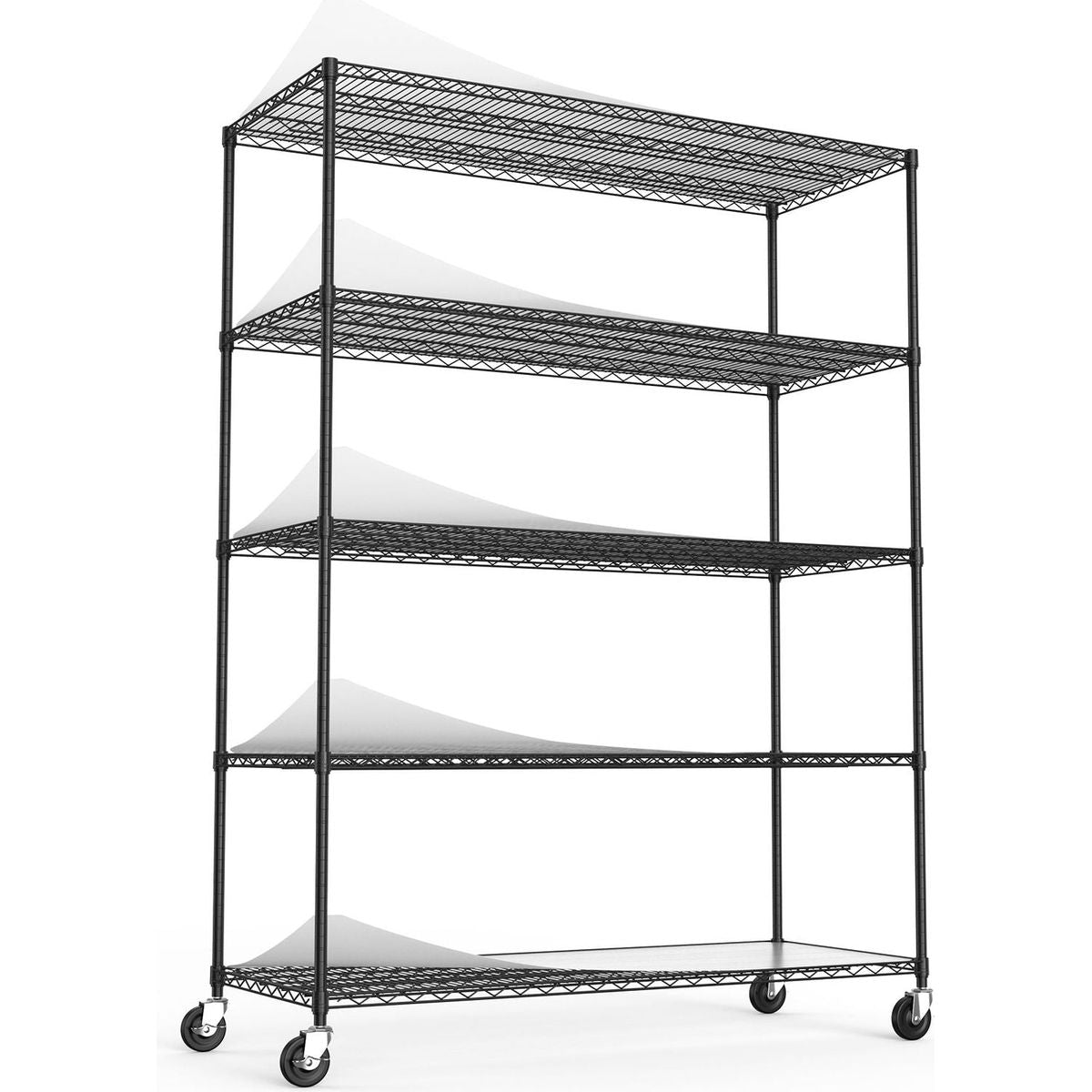 5 Tier 7500lbs Heavy Duty Adjustable Storage Rack Metal Shelf Wire Shelving Unit with Wheels & Shelf Liners - 82" H x 60" L x 24" D - Black