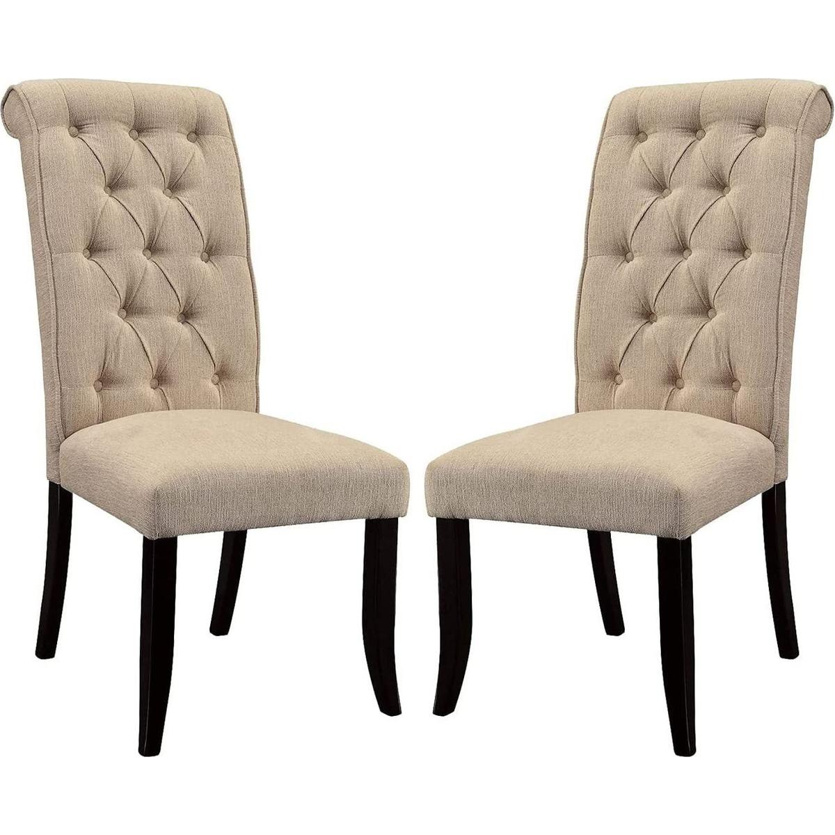 Dining Room Furniture Contemporary Rustic Style Beige Fabric Upholstered Tufted Set of 2 Chairs Kitchen Breakfast