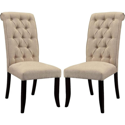 Dining Room Furniture Contemporary Rustic Style Beige Fabric Upholstered Tufted Set of 2 Chairs Kitchen Breakfast