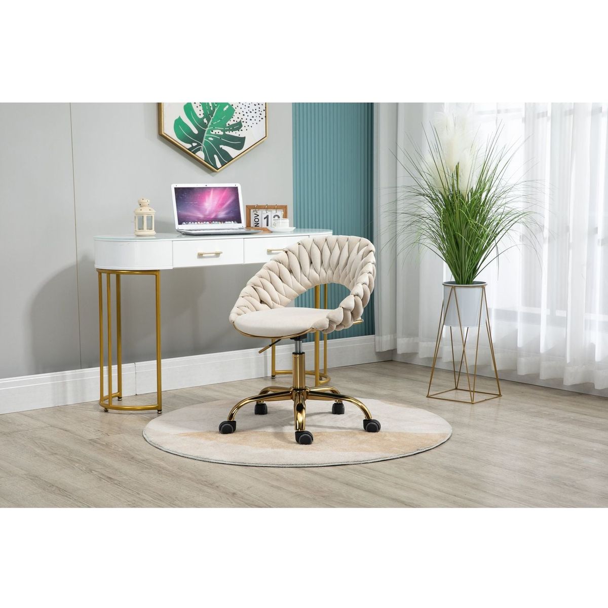 Computer Chair Office Chair Adjustable Swivel Chair Fabric Seat Home Study Chair